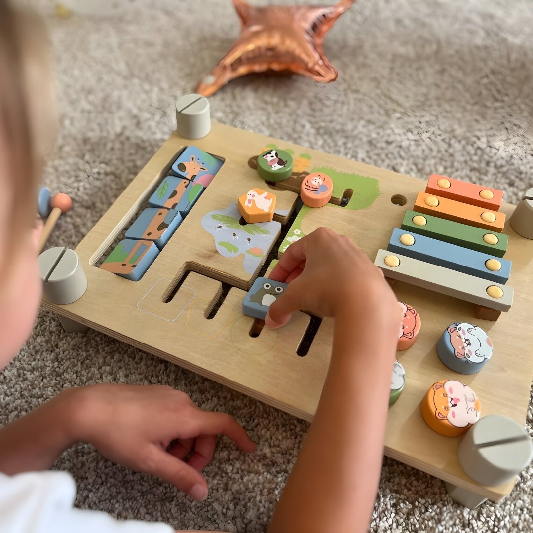 Wooden Busy Board for Kids (36+ Months) – Double-Sided Educational Sensory Toy