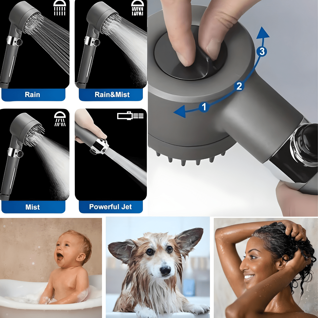 Turbo-Charged High-Pressure Shower Head with Hose & 5 Filters