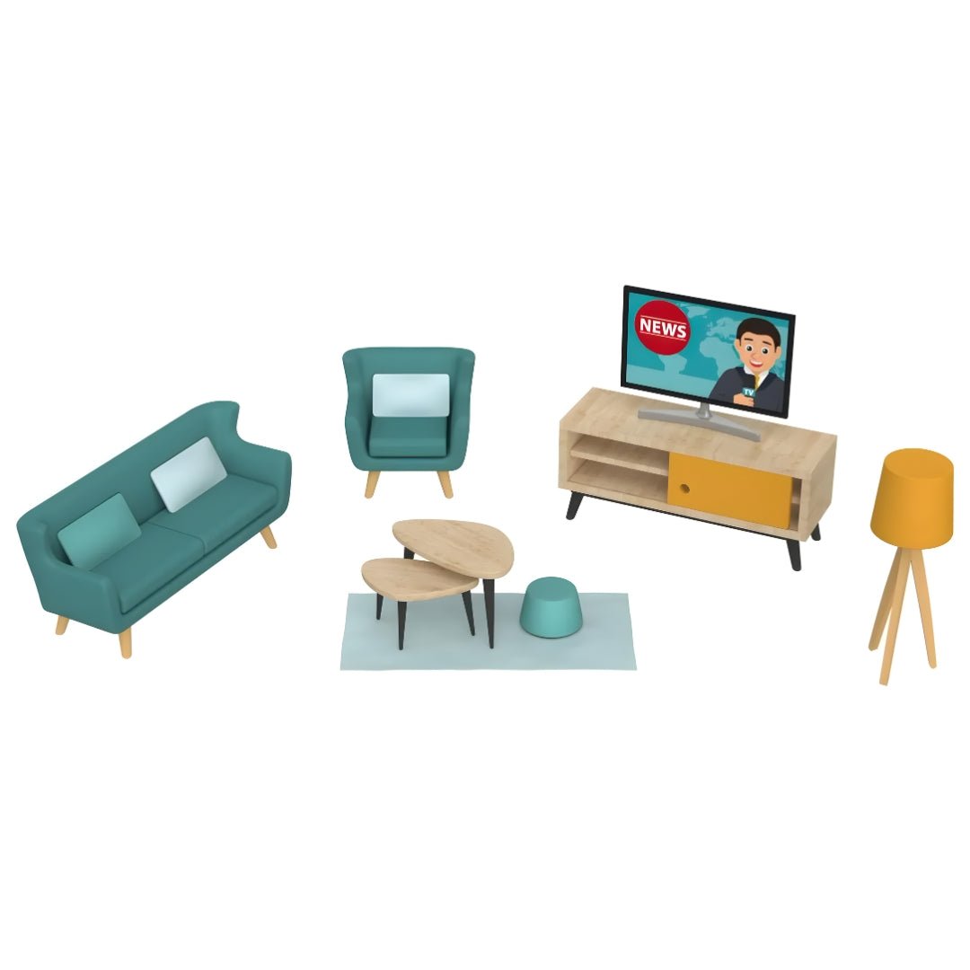 Playtive Wooden Dollhouse Furniture – 15 Pieces, Role-Play Set for Kids 3+