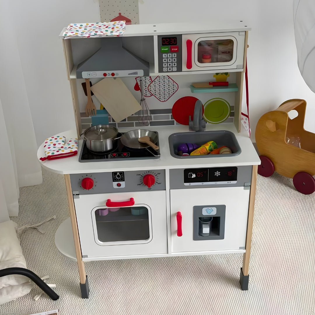 Deluxe Wooden Kids Kitchen Set with Lights & Accessories