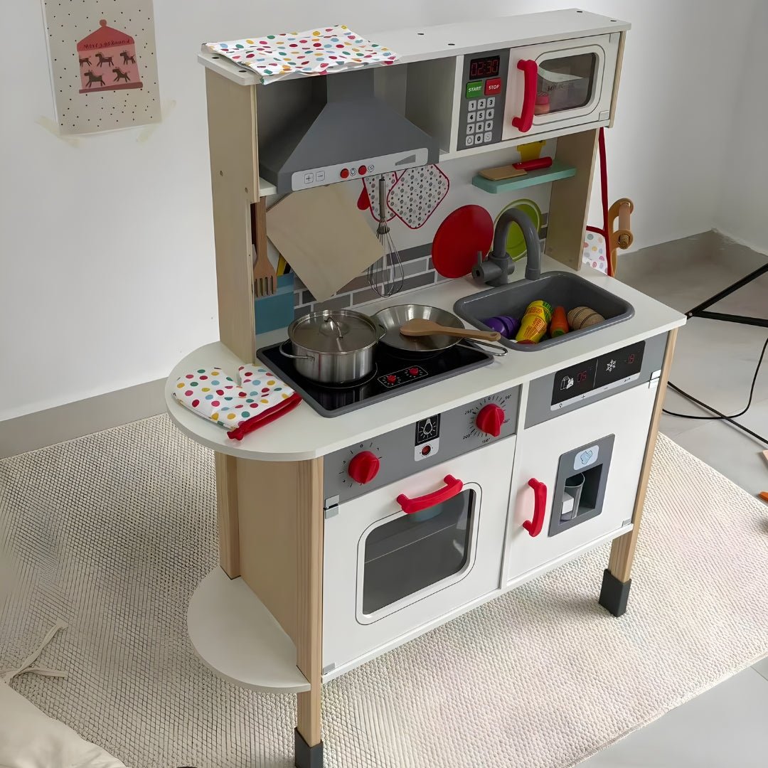Deluxe Wooden Kids Kitchen Set with Lights & Accessories