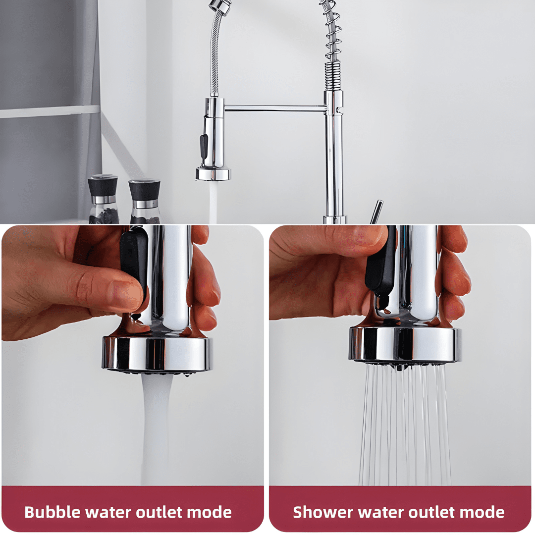 High-Quality Pull-Out Kitchen Sink Faucet – 360° Rotating Dual-Mode Design