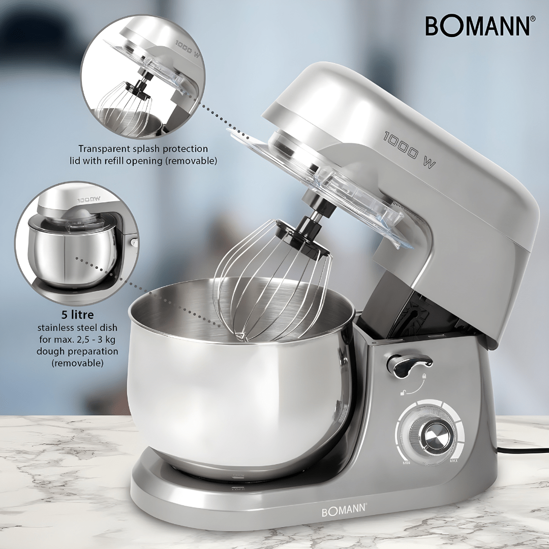 Bomann KM 6009 CB Food Processor – 1000 W Power with 5 L Stainless Steel Bowl