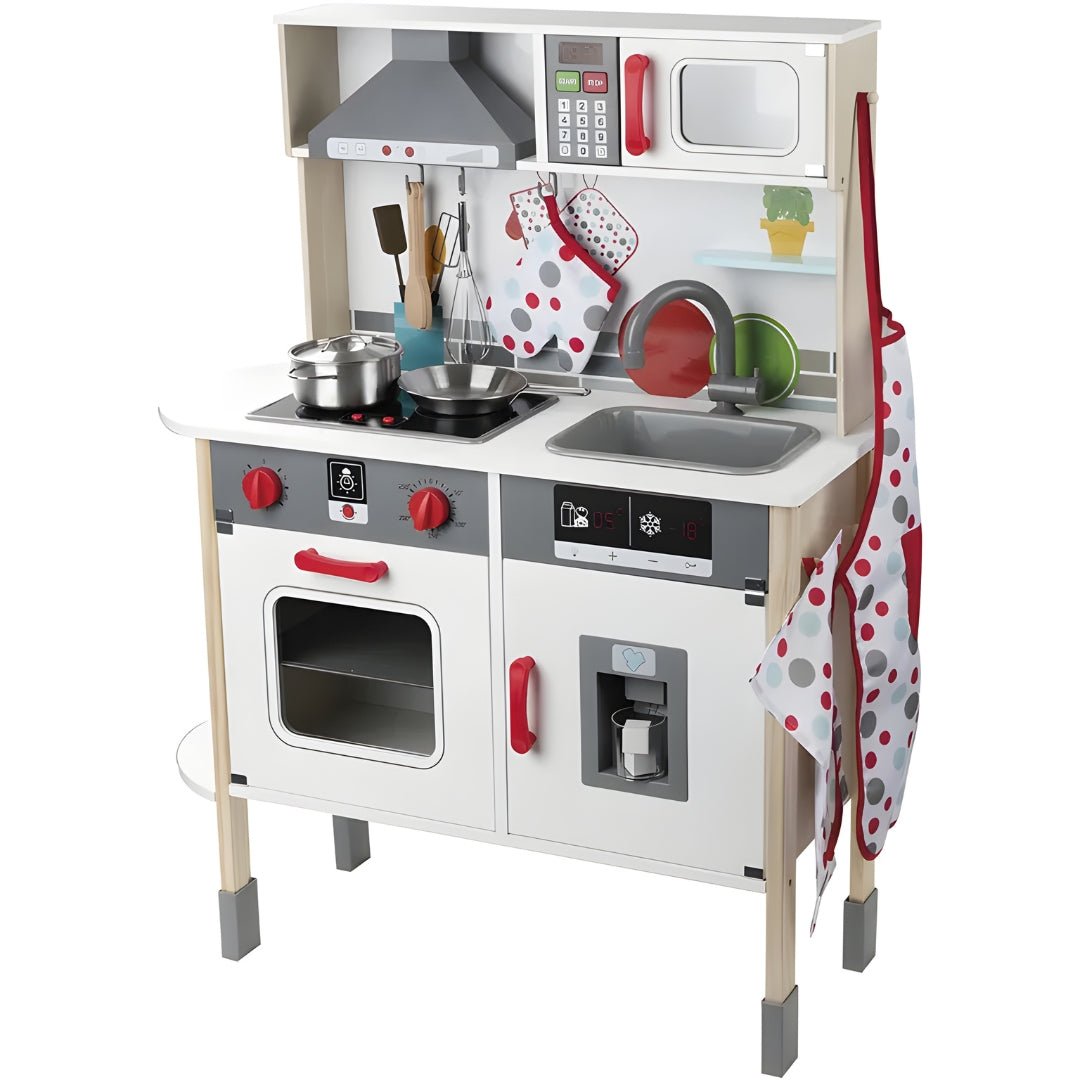 Deluxe Wooden Kids Kitchen Set with Lights & Accessories