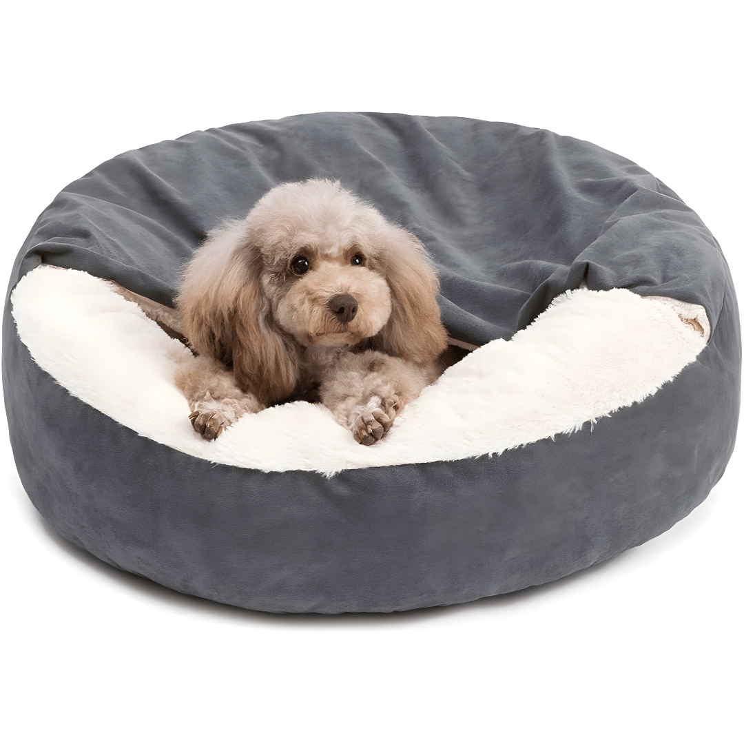Dog Cave Bed 80cm – Anti-Anxiety Hooded Pet Bed with Soft Blanket Cover