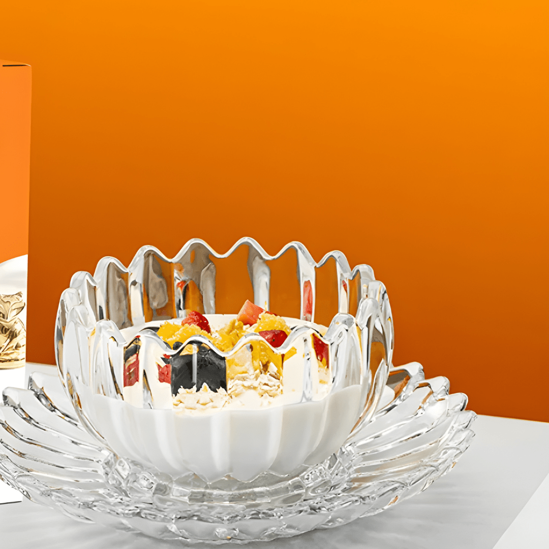 Clear Glass Dessert Bowl with Plate – 220ml Heat-Resistant