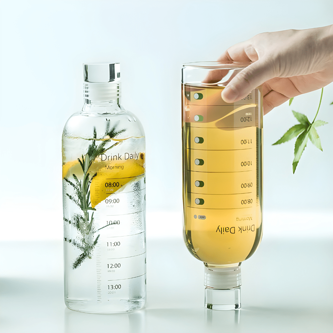 500ML Borosilicate Glass Water Bottle With Time Marker