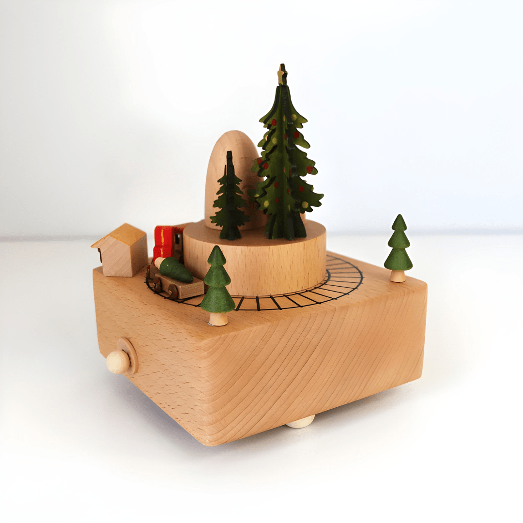 Artisan Wooden Christmas Train Music Box