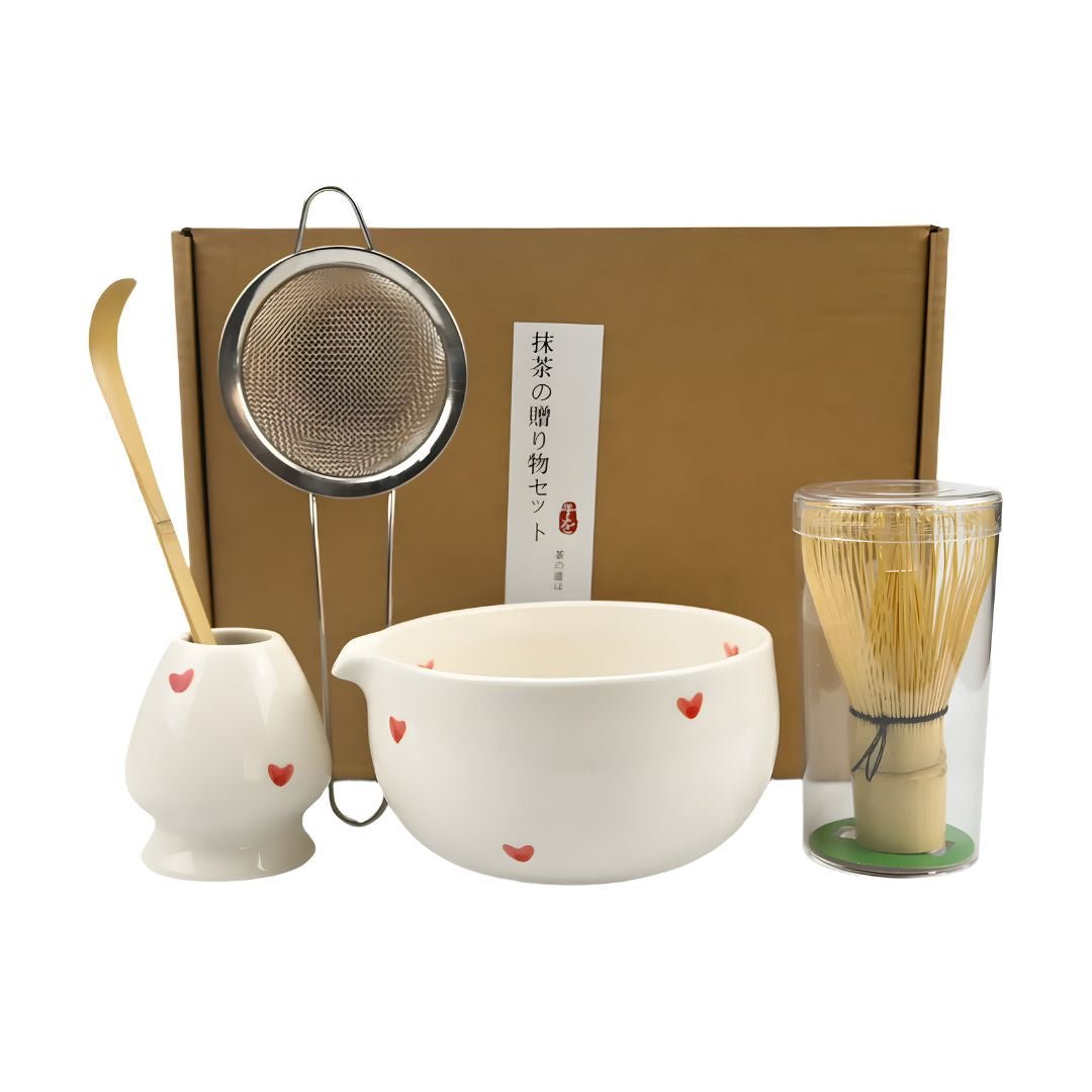 Premium Matcha Set with Hearts – 5 Pieces