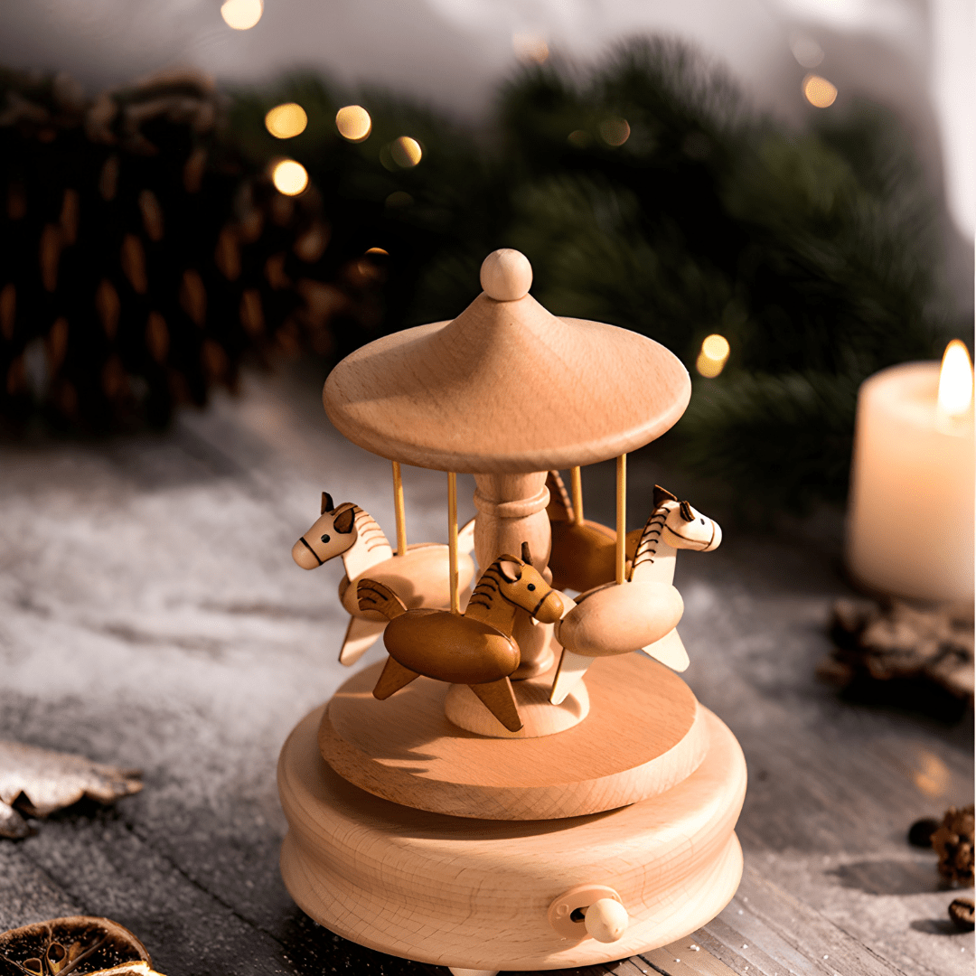 Artisan Wooden Horse Carousel Music Box