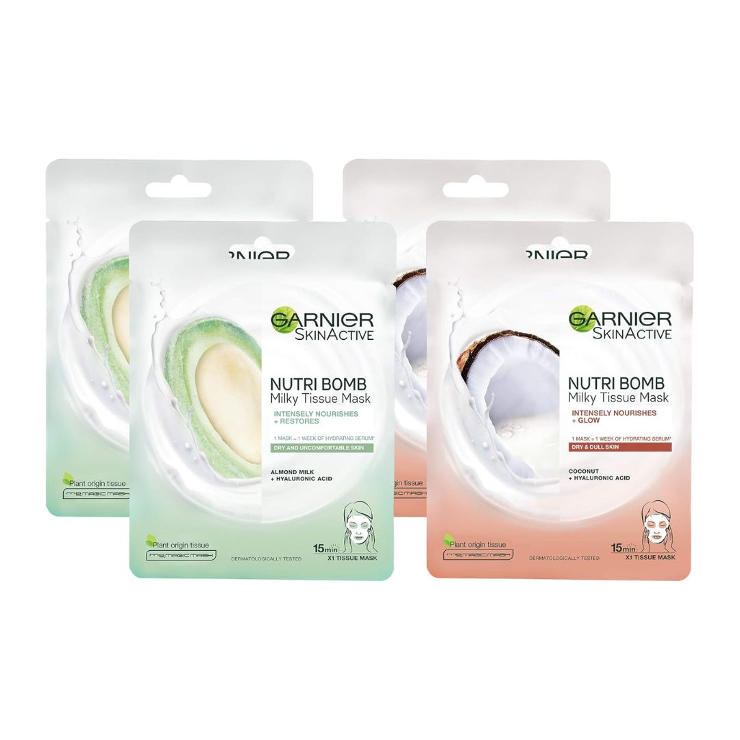 Garnier Nutri Bomb Milky Sheet Masks Pack of 4 - Almond Milk and Coconut