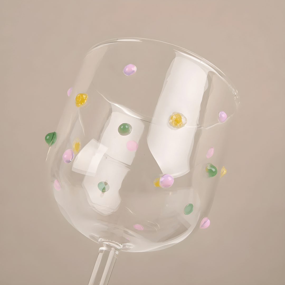 Handmade Blown Polka Dot Glass Goblet – 300ml Colorful Drinkware