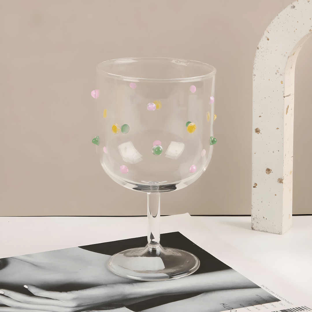 Handmade Blown Polka Dot Glass Goblet – 300ml Colorful Drinkware