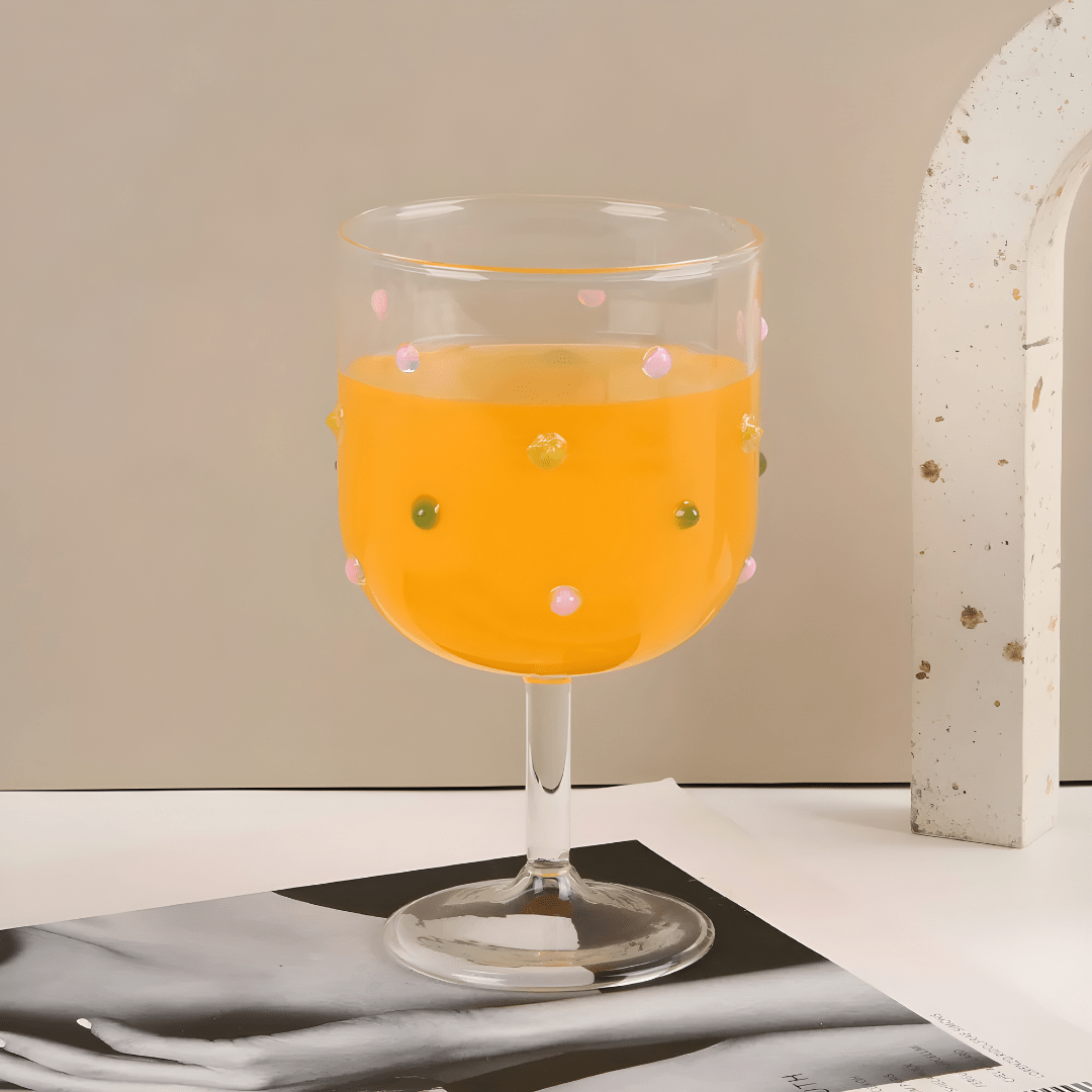 Handmade Blown Polka Dot Glass Goblet – 300ml Colorful Drinkware