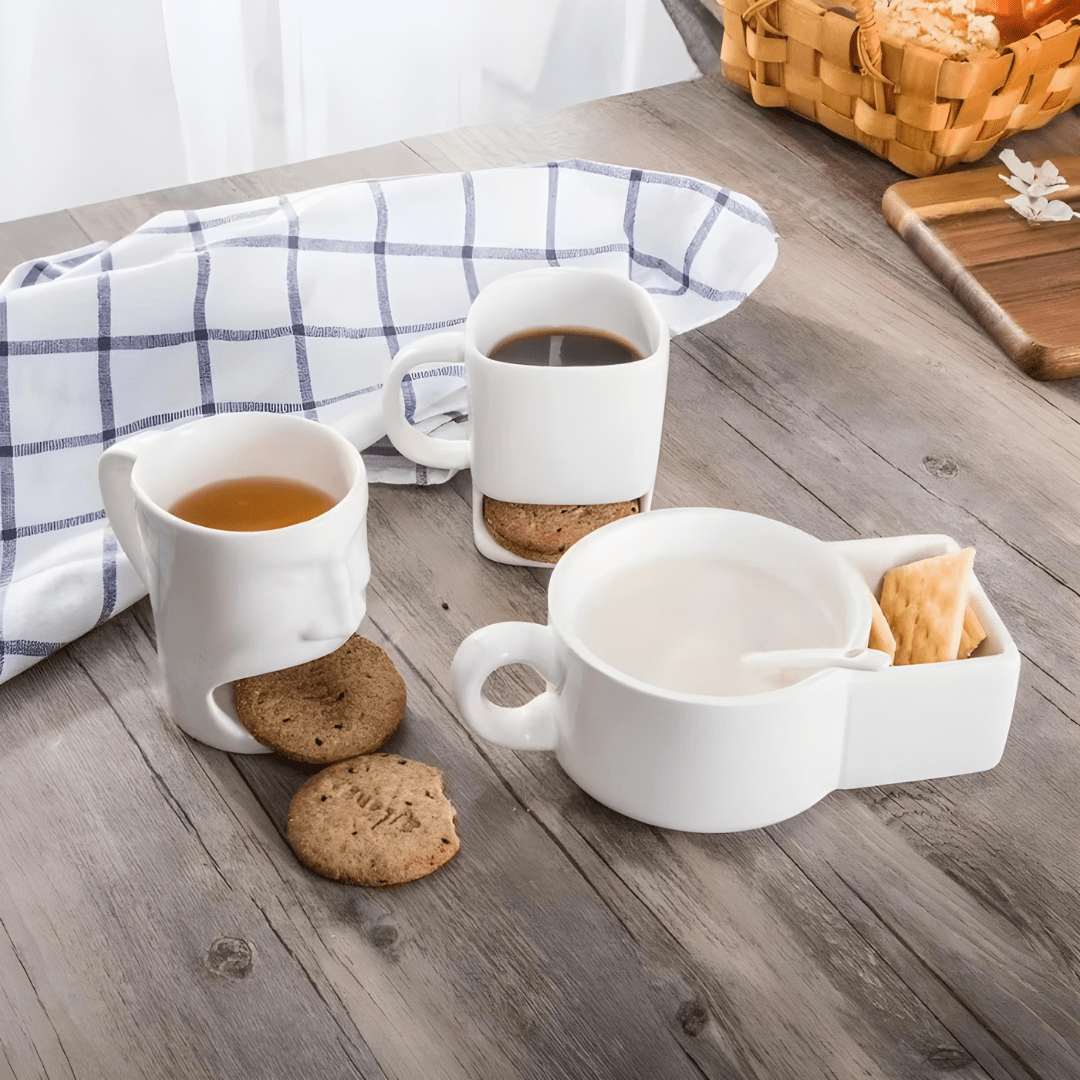 Ceramic Coffee Mug with Biscuit Holder – 180ml or 250ml