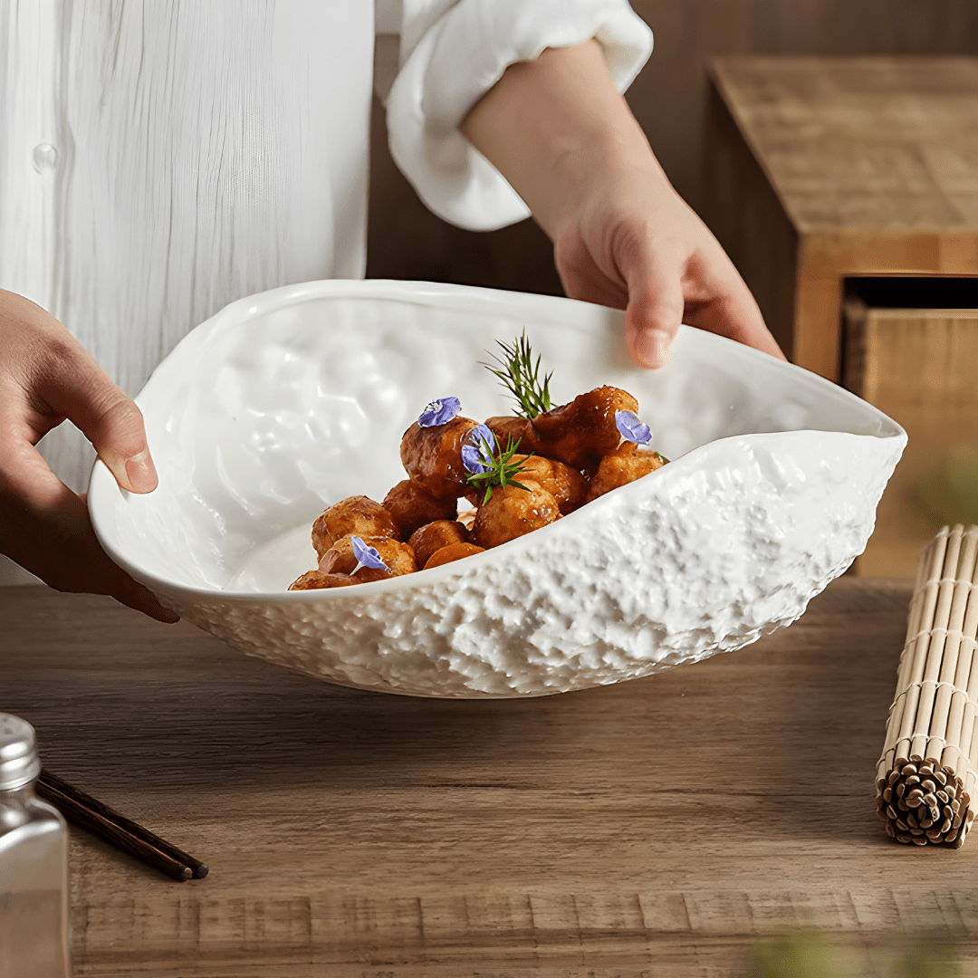Textured Oval Ceramic Serving Plate – Minimalist Rock Design