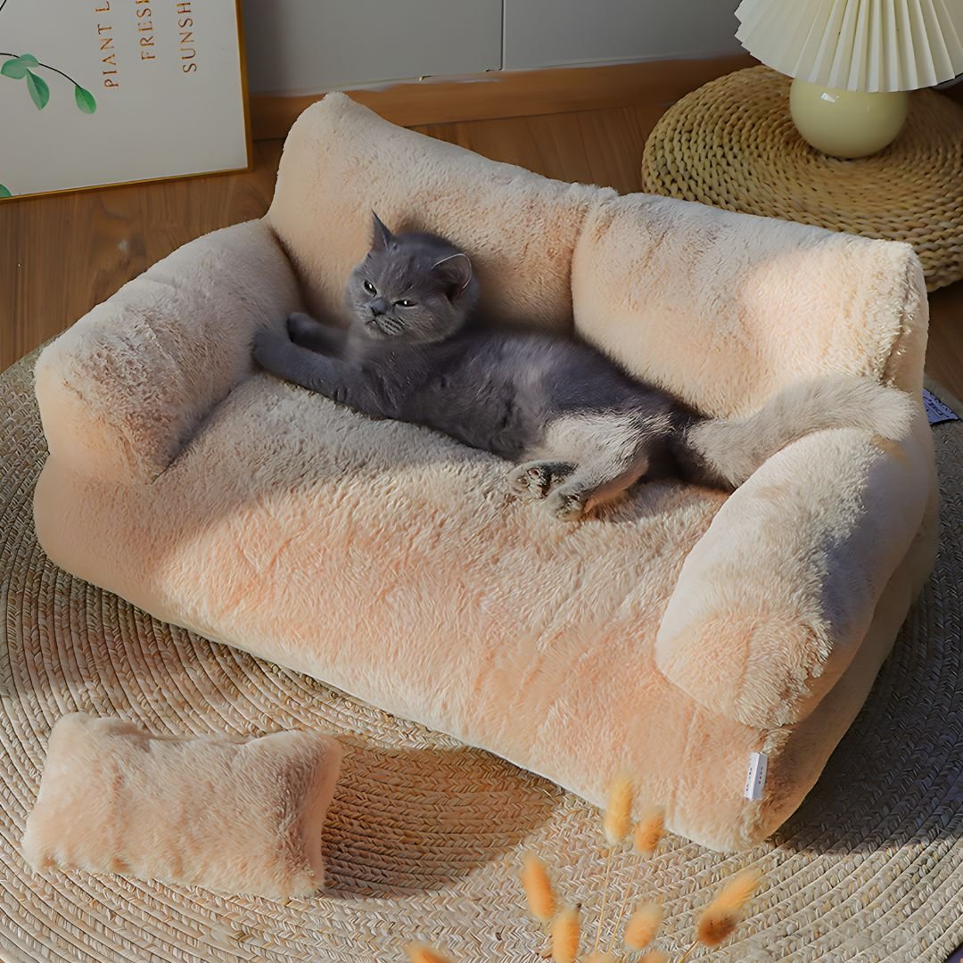 Plush Pet Sofa Bed – Soft Washable Dog & Cat Couch with Armrests (95×65cm)