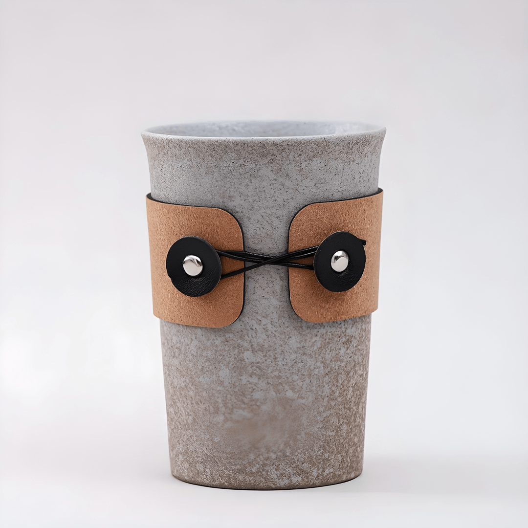 350ml Retro Handmade Ceramic Mug with Leather Sleeve