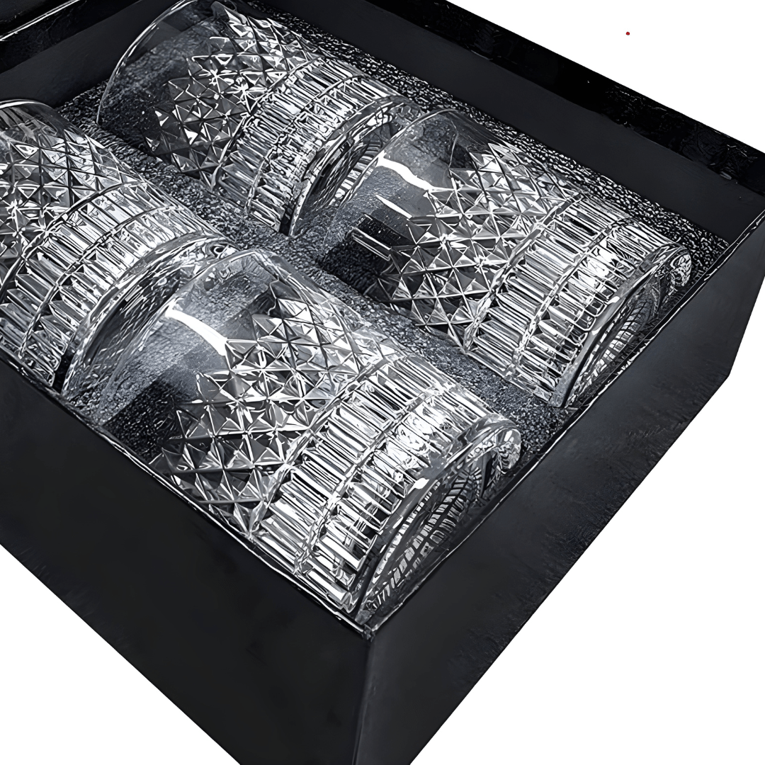 335ml Crystal Cut Whiskey Glasses – Set of 4 in Elegant Gift Box