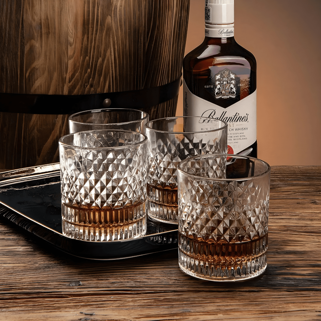 335ml Crystal Cut Whiskey Glasses – Set of 4 in Elegant Gift Box