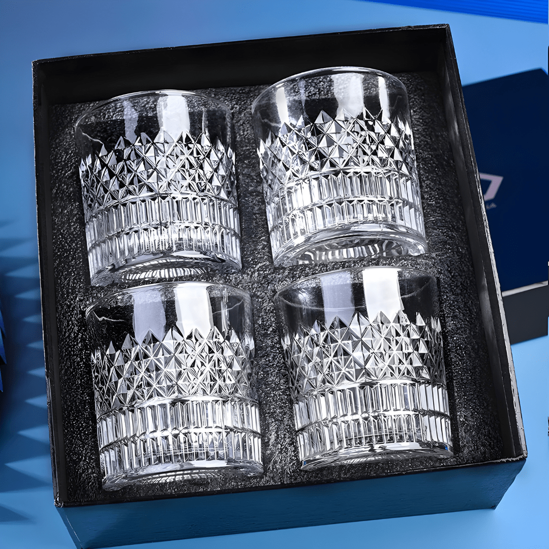 335ml Crystal Cut Whiskey Glasses – Set of 4 in Elegant Gift Box