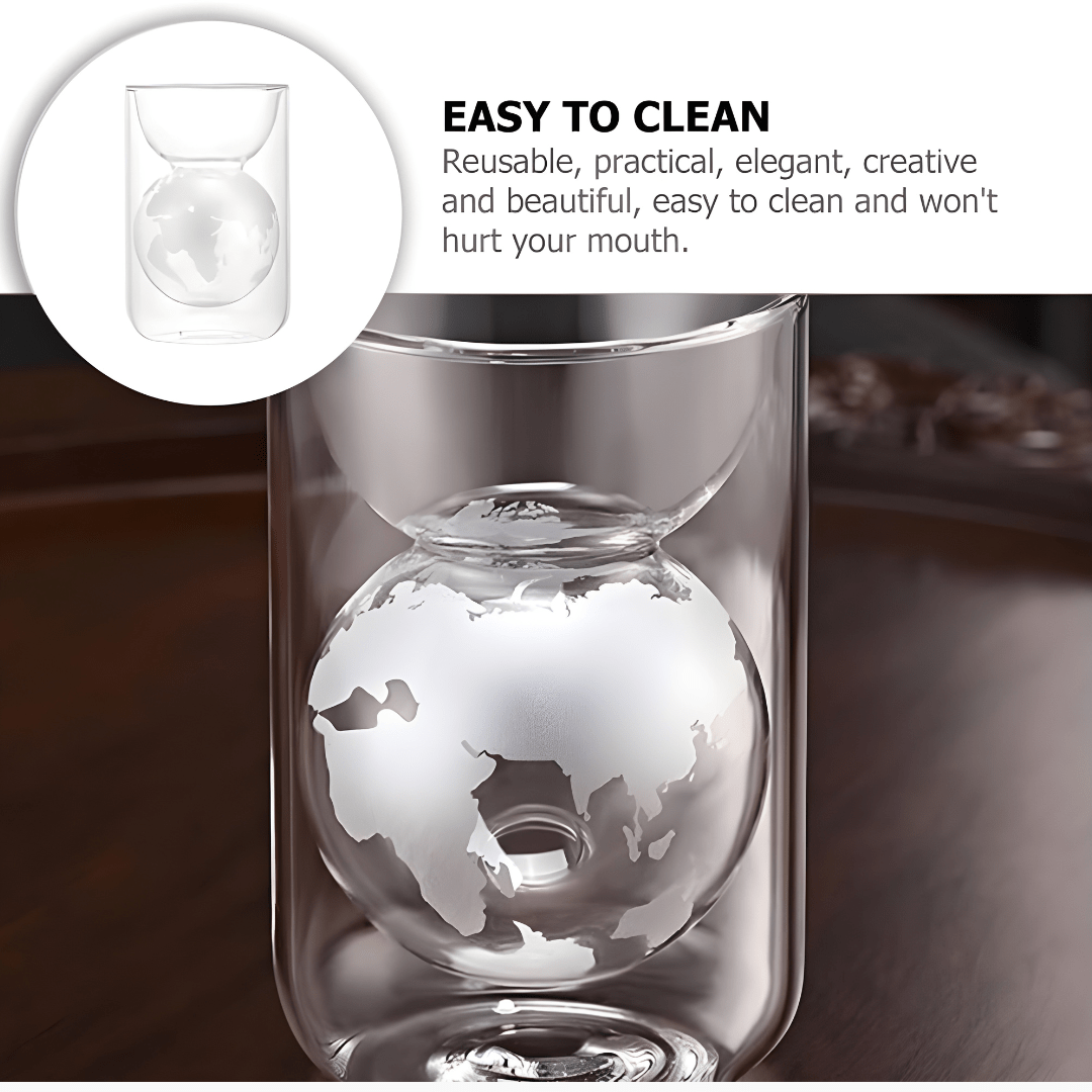 160ml Double-Layer Borosilicate Earth Glass – 3D World Map Cup