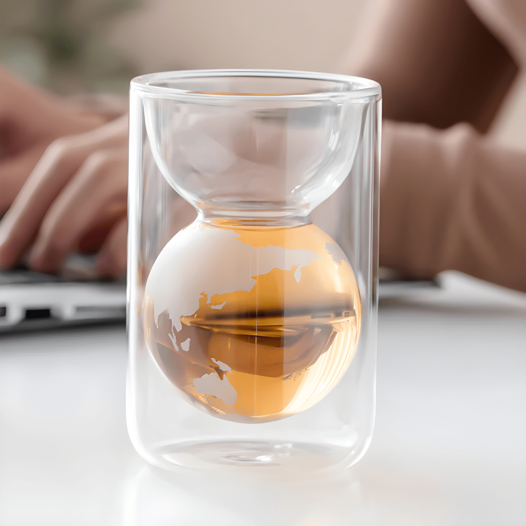 160ml Double-Layer Borosilicate Earth Glass – 3D World Map Cup