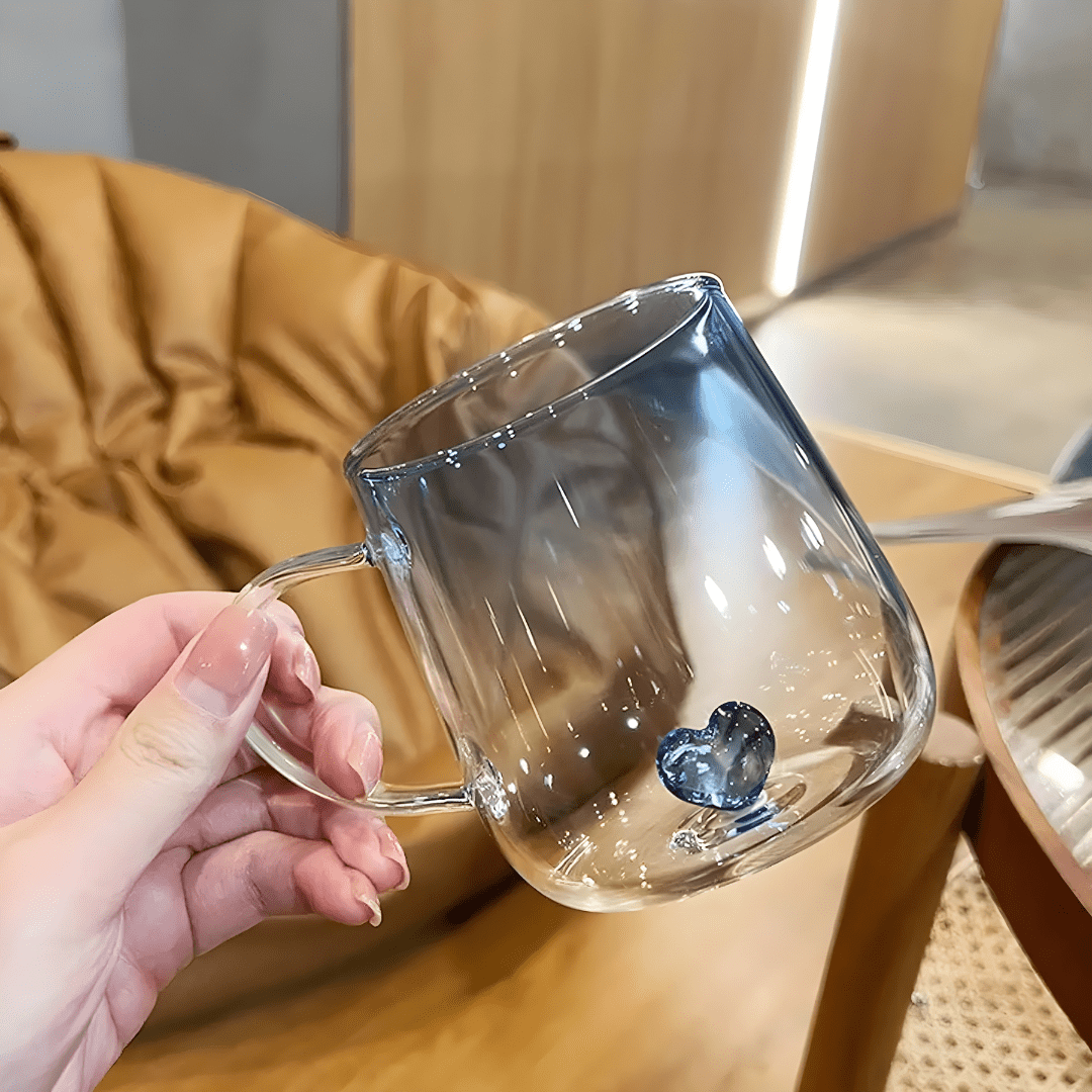 400ml 3d Borosilicate Glass Cup with Heart Detail – Pink or Blue Gradient