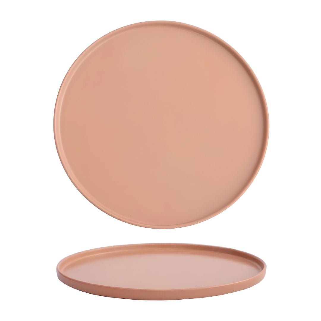 Matte Finish Elegant Dinner Plate – Minimalist Style in White & Red-Brown