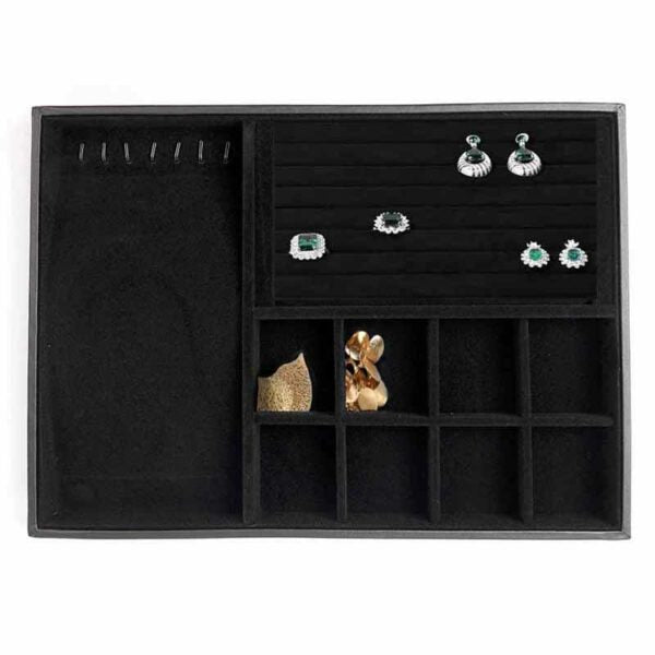 35 CM Velvet Jewelry Organizer Tray for Drawers with Leather Finish Stackable Jewelry Display Trays for Rings Earrings Necklaces Black - Medaid International