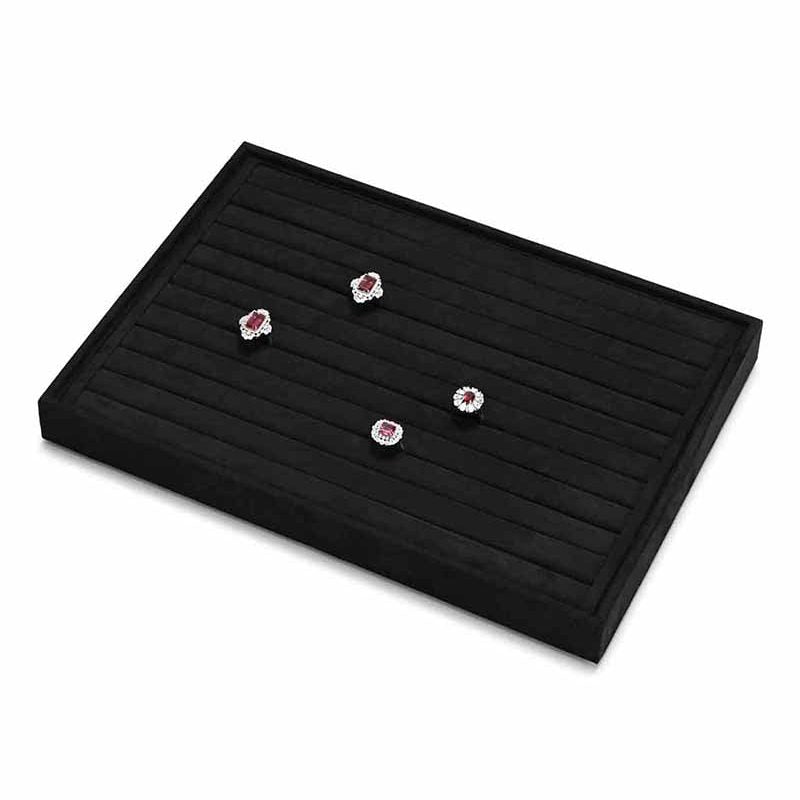 35 CM Velvet Jewelry Organizer Tray for Drawers with Leather Finish Stackable Jewelry Display Trays for Rings Earrings Necklaces Black - Medaid International