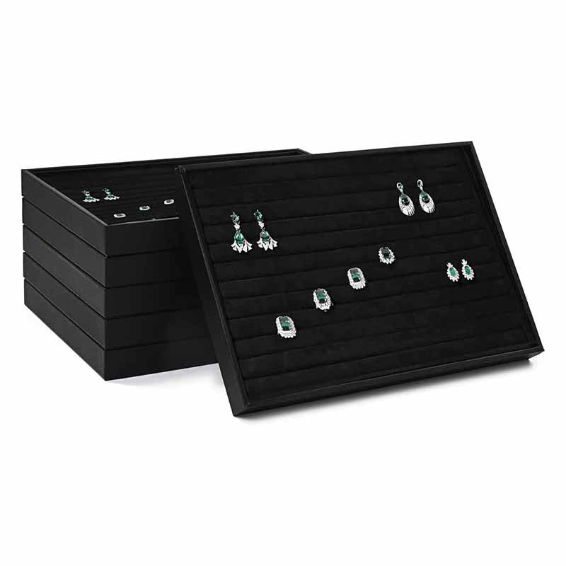 35 CM Velvet Jewelry Organizer Tray for Drawers with Leather Finish Stackable Jewelry Display Trays for Rings Earrings Necklaces Black - Medaid International