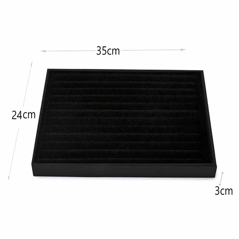 35 CM Velvet Jewelry Organizer Tray for Drawers with Leather Finish Stackable Jewelry Display Trays for Rings Earrings Necklaces Black - Medaid International