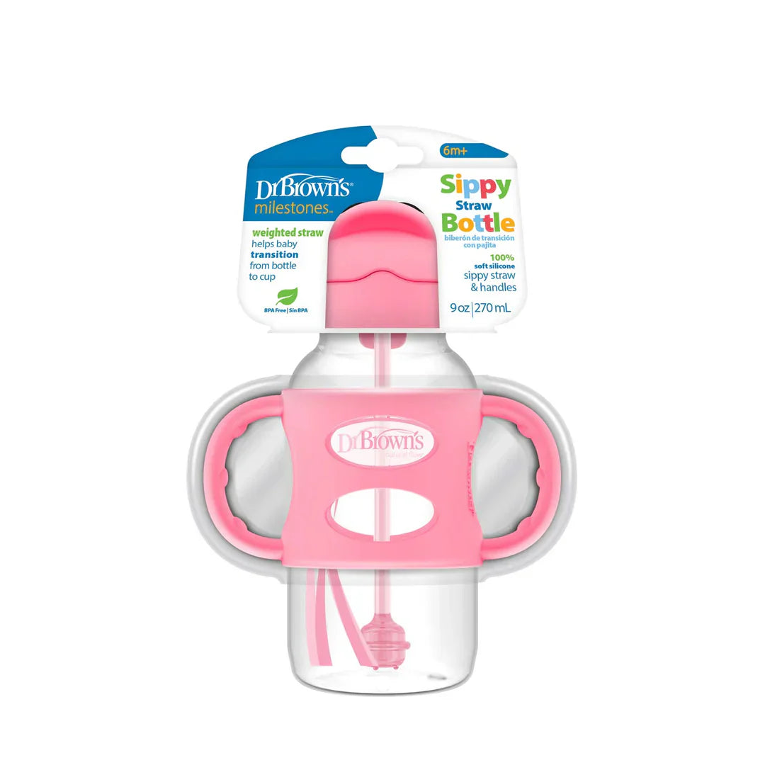 DrBrown's - Wide Neck Sippy Bottle + Handles 270ML - (6m+) - Pink