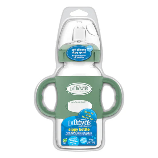 DrBrown's - Wide Neck Sippy Bottle + Handles 270ML - (6m+) - Green