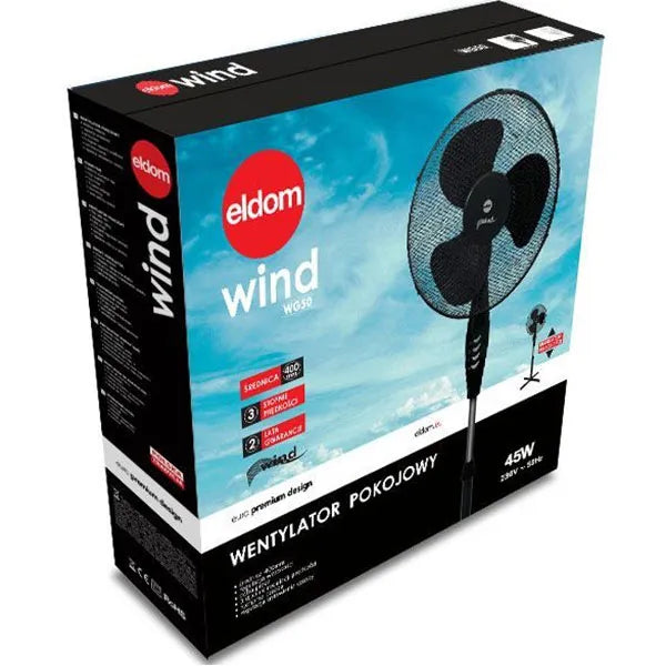 Edlom Stand Fan 40cm Silent 3 speed 45W, Black