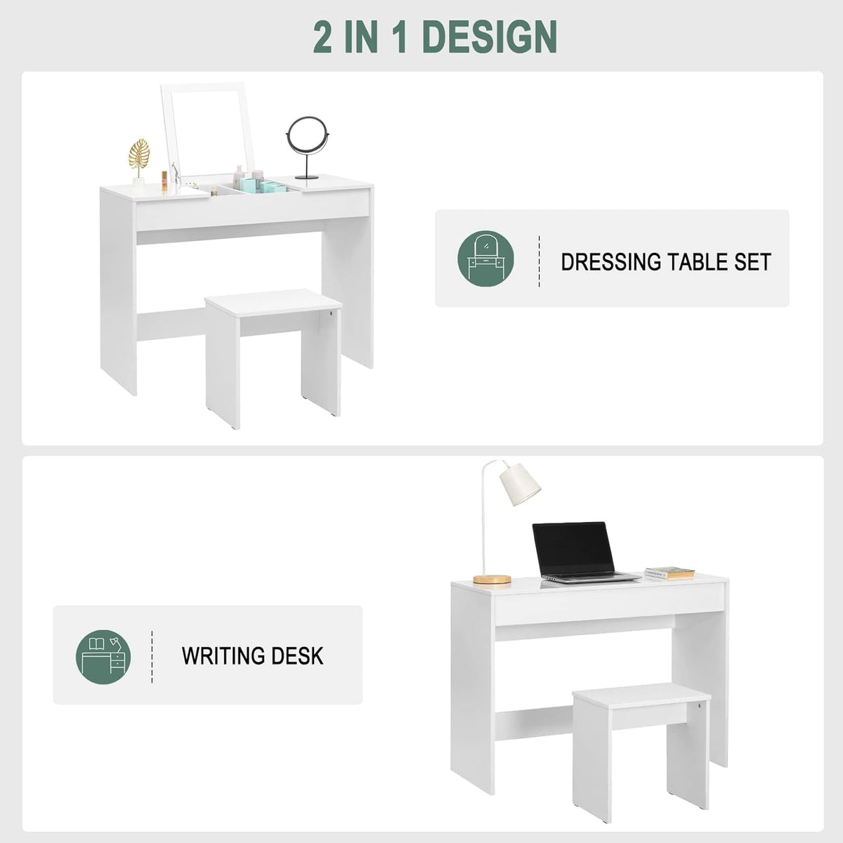 WOLTU dressing table with a flip-up mirror and matching stool