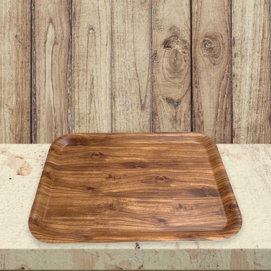 Wooden Design Rectangular Melamine Tray; 15"
