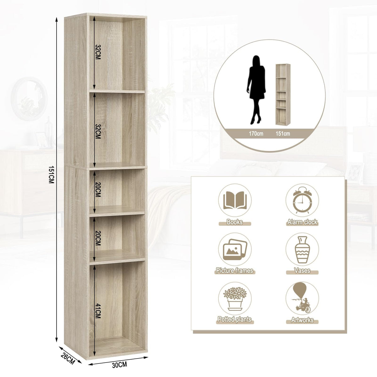 Bookcase, Open Shelf with 5 Cubes