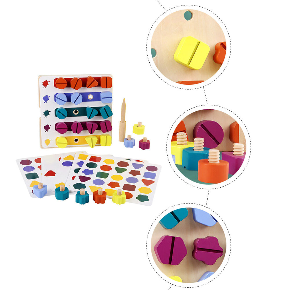 Wooden Puzzle Variable Rainbow Nut Shape Assembly Screw Box Toy