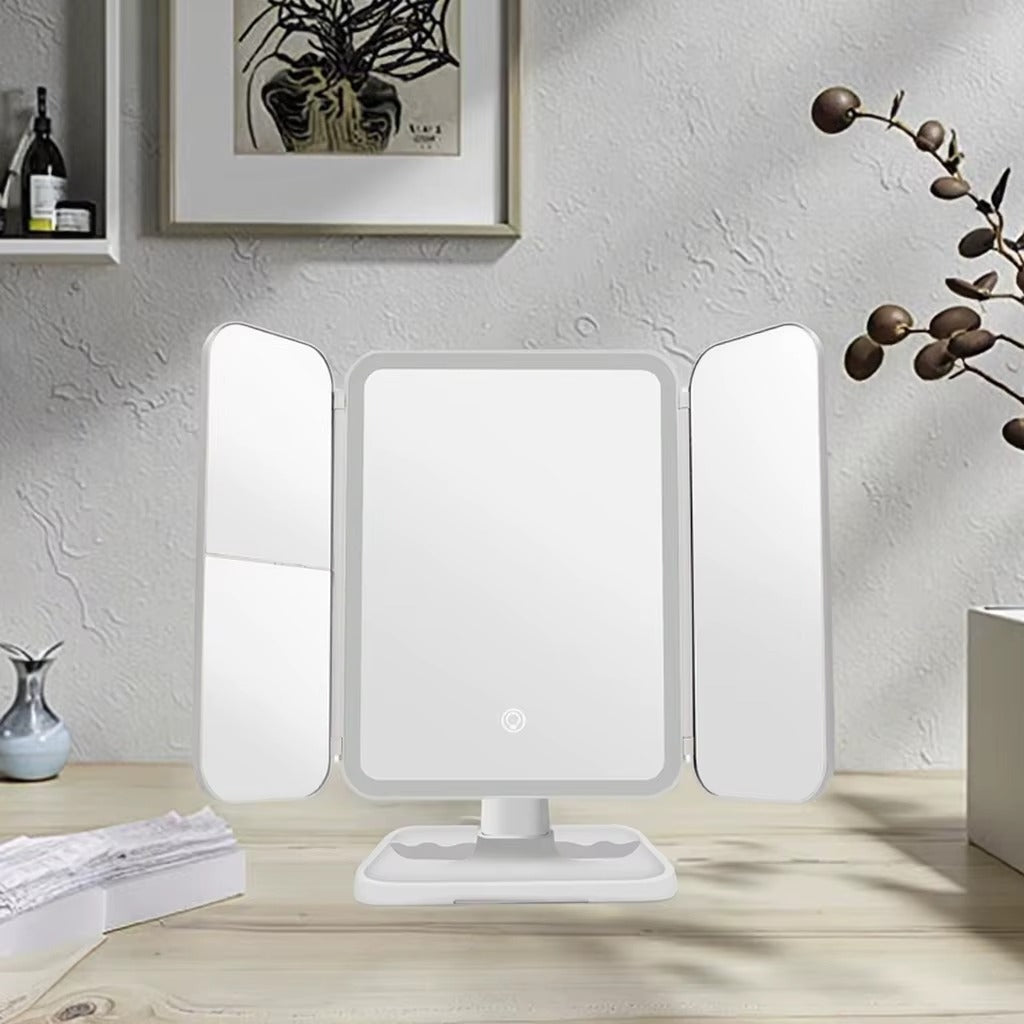Rechargeable Desktop LED Cosmetic Mirror Storage Box Adjustable Three-Sided Folding Lebanon