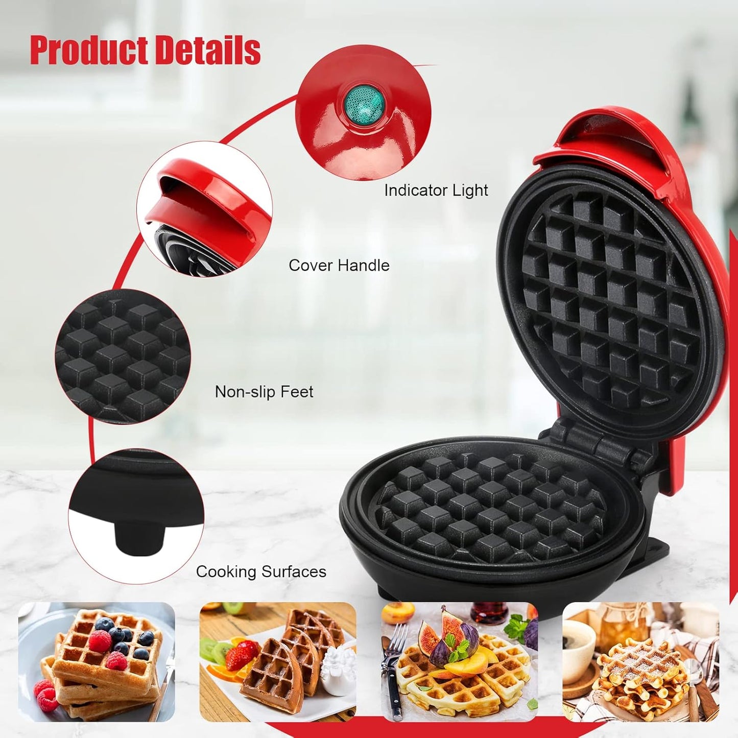 (Net) Round Electric Non-Stick Mini Waffle Maker Lebanon
