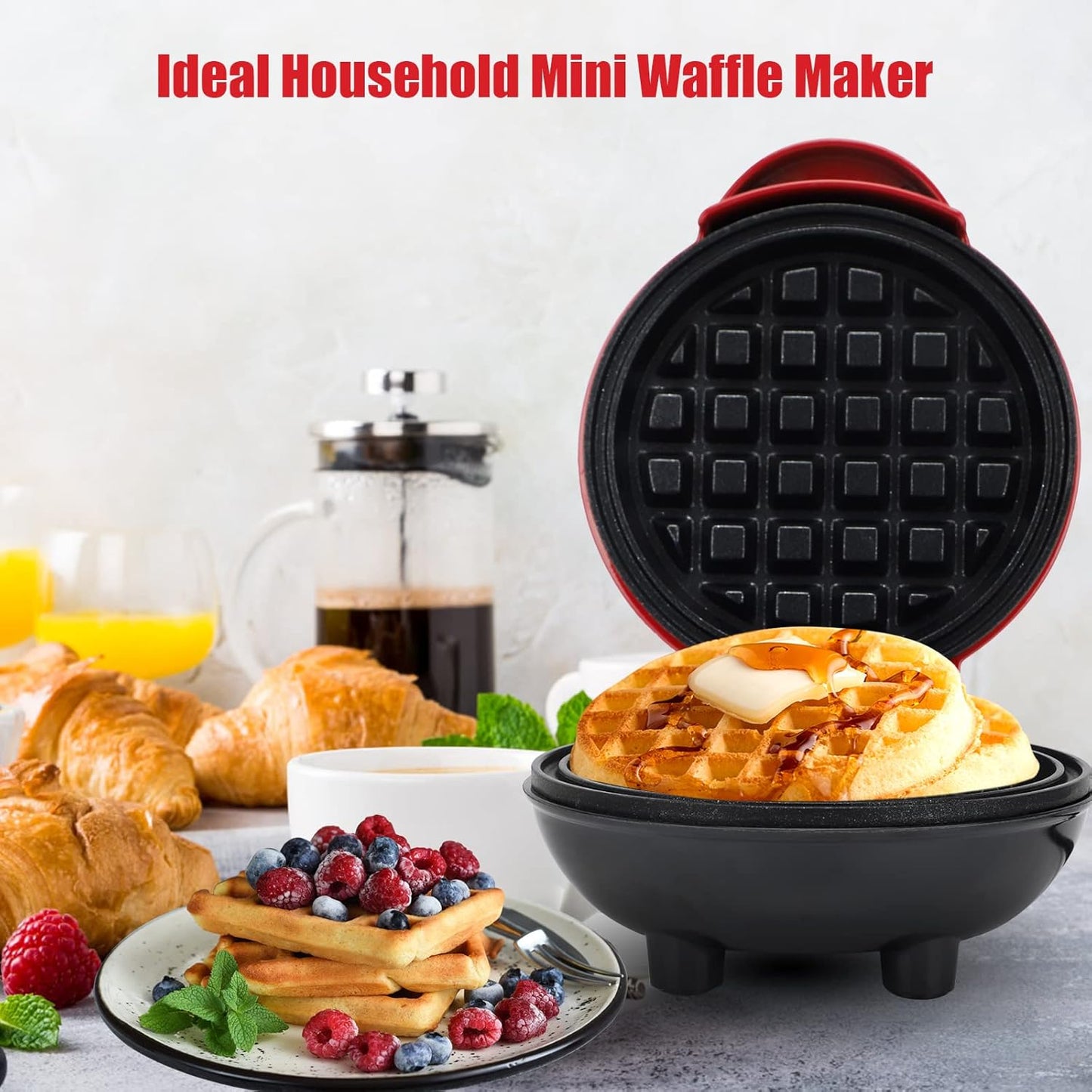 (Net) Round Electric Non-Stick Mini Waffle Maker