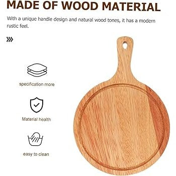 Round Pizza Tray, Wooden Pizza Plate Tray with Handle, Baking Tray Pizza Stone Cutting Board Platter Pizza Cake Bakeware Tools