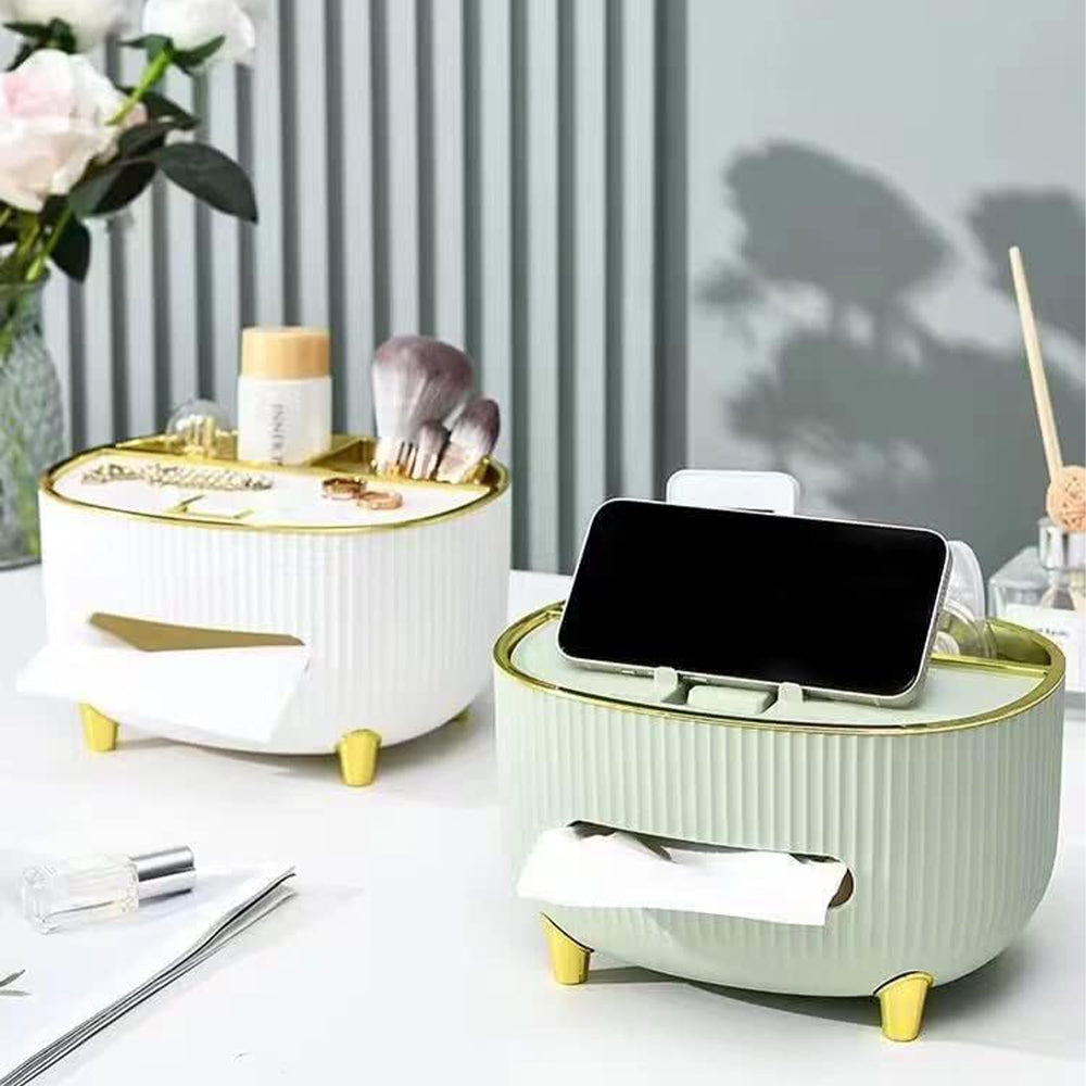 (Net) Tissue Holder Case For Office Home Decoration With Mobile Stand And Two Compartments For Jewelry Makeup Brushes Lebanon