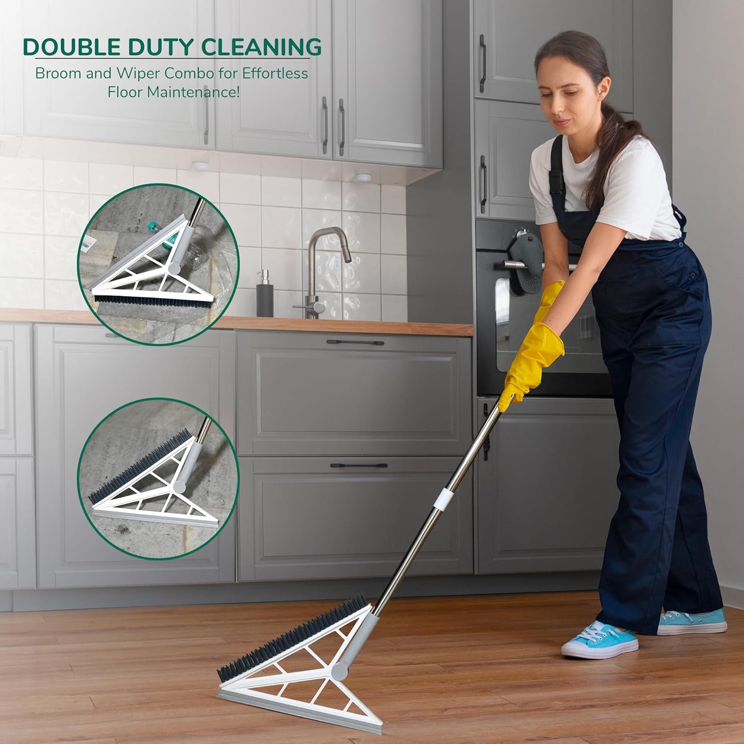 (Net)  2 in 1 V Shaped Bathroom Cleaning Brush With Wiper