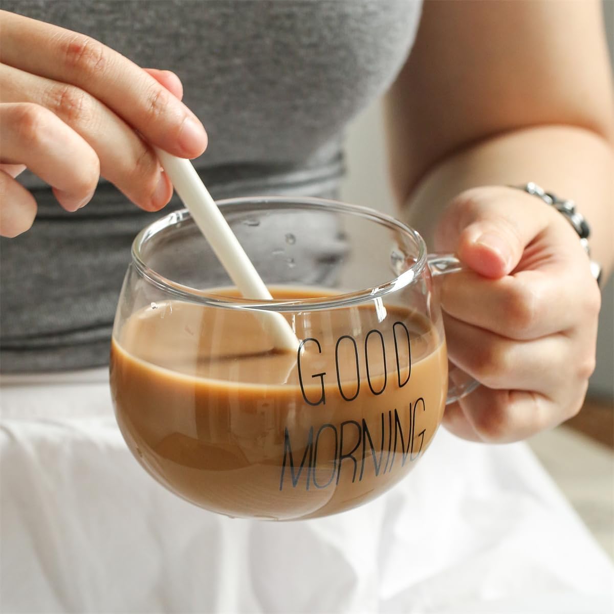 (Net)) Transparent Coffee Tea Cup Glass Cereal Good Morning 300 ML Lebanon
