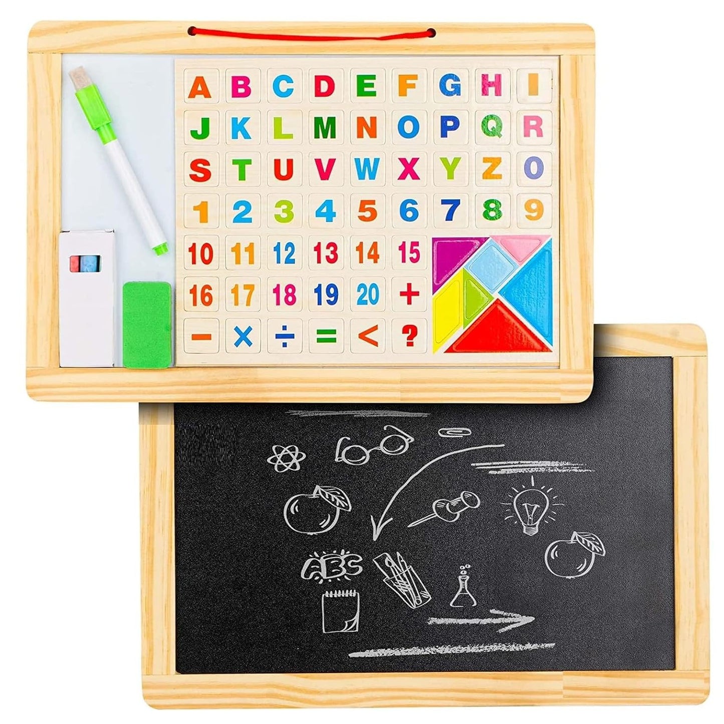 Magnetic Double Sided Wooden Board Alphabets Numbers & Arithmetic Symbols