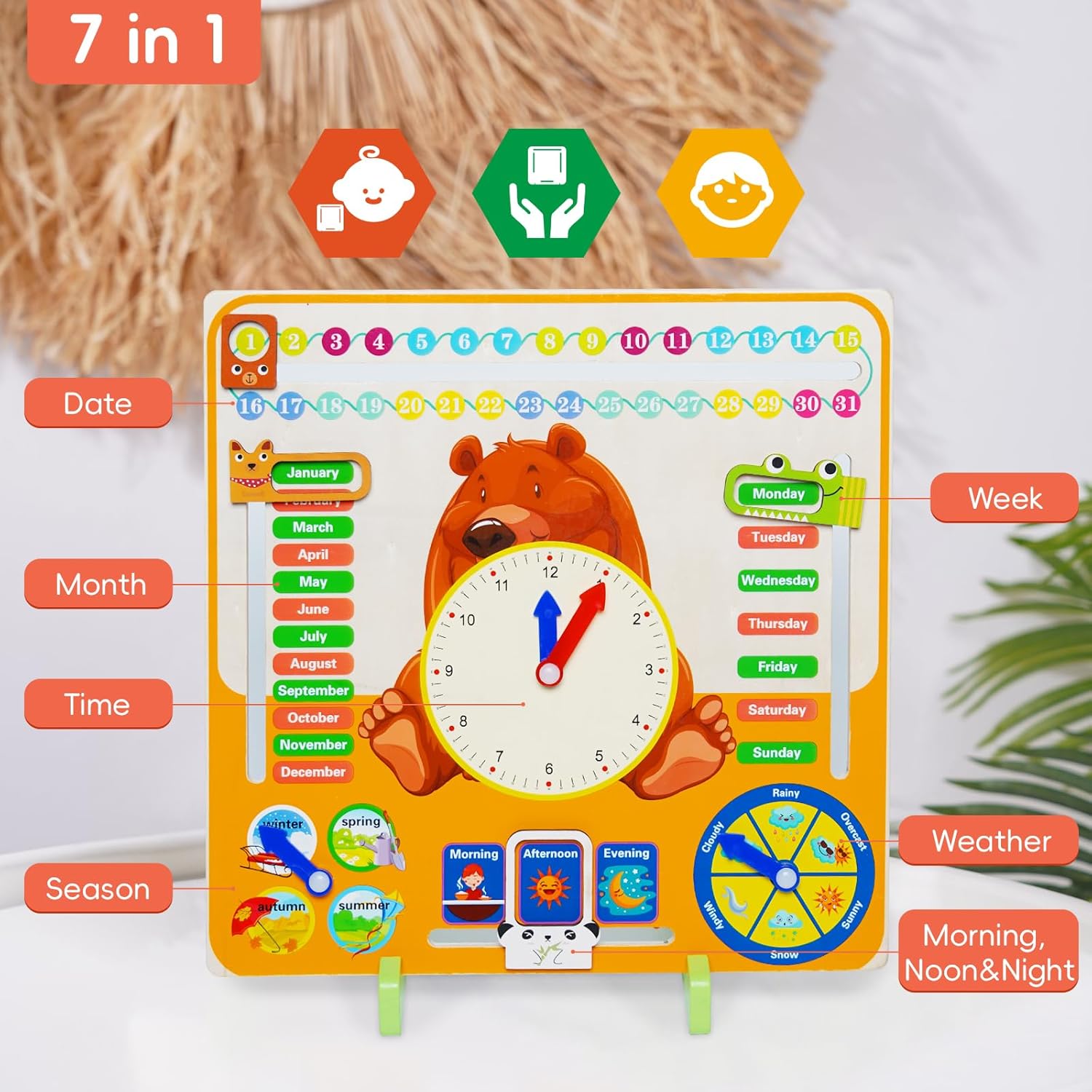 Wooden Bear Multifunctional Calendar Clock Lebanon