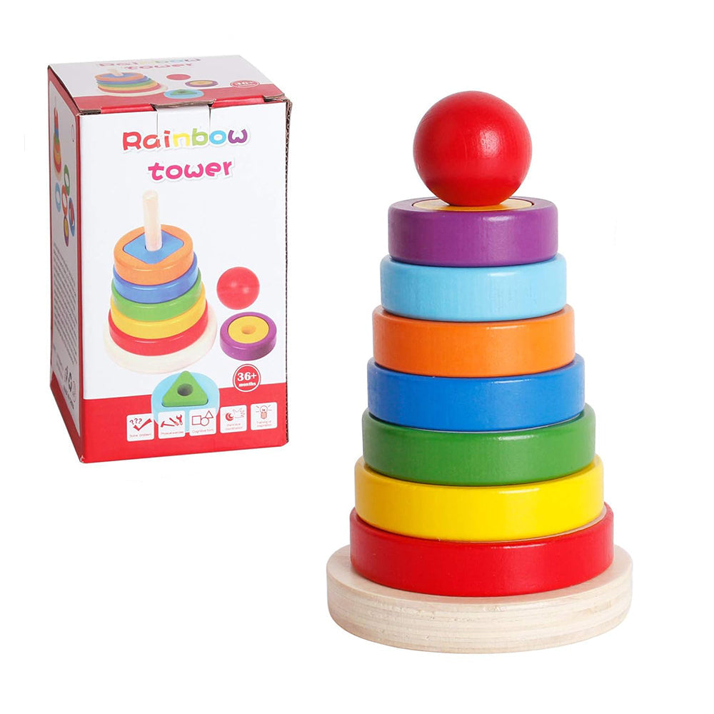 Wooden Toys Rainbow Tower Sorting Stacking Rings Building Puzzles Lebanon